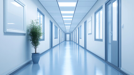 Poster - empty office hallway with windows and doors