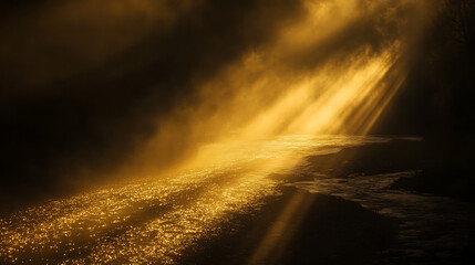 Wall Mural - gold light beams moving across the dark nighttime