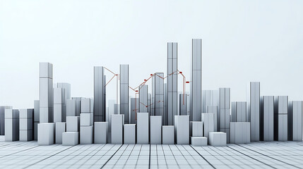 Leinwandbilder - graph with columns on the background of shipping containers in the seaport, decline or growth of exports and imports, logistics expenses