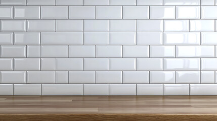 Poster - kitchen counter top in front of white tiles