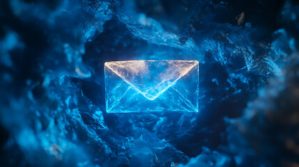 Aufkleber - message envelope is light up in blue on an abstract background