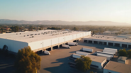 Aufkleber - white warehouse with trucks in front of it and outside the building