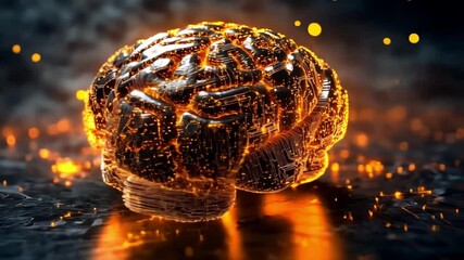 Poster - Illuminated brain model with electric circuits glowing in a dark, dynamic environment at night
