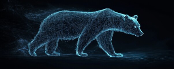 Aufkleber - Bear made of glowing lines on dark background, digital art concept
