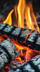 Wall Mural - captivating flames consuming stacked wood logs in a cozy fireplace setting