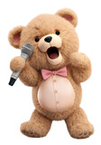 Teddy bear singing plush toy white background.