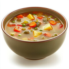 Wall Mural - A bowl of hearty vegetable soup, isolated on a white background, highlighting a comforting meal