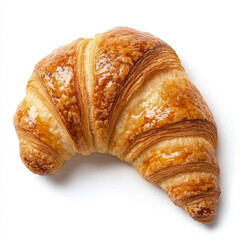 a single golden-brown croissant, isolated on a white background, highlighting a classic french pastr