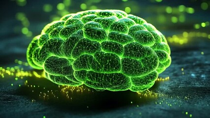 Poster - A glowing green brain on a dark backdrop showcases intricate details and captivating design