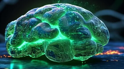 Poster - Digital representation of a futuristic brain with glowing circuits in a dark setting