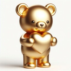 Wall Mural - 3d Cute metallic gold Christmas Bear with heart pose