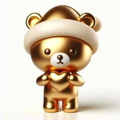 Wall Mural - 3d Cute metallic gold Christmas Bear with heart pose