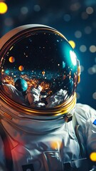 Wall Mural - astronaut contemplating the vastness of the universe with cosmic reflections in helmet visor