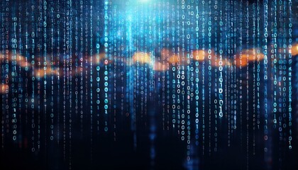 blue digital code streams down.