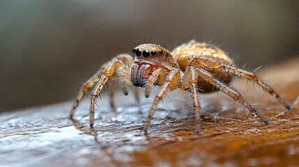 Spider s legs grasping a dewy web, intricate silk lines, macro shot with soft background