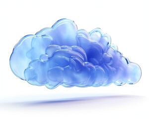 Aufkleber - 3D Glass Cloud Icon in Blue on White Background - Glassmorphism Style Cloud Symbol Rendering