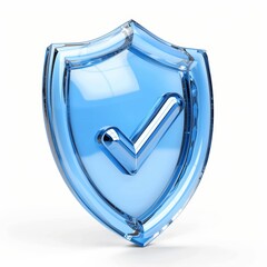 Aufkleber - Blue Shield Icon with Check Mark for Security and Protection 3D Illustration