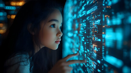 Girl Looking at Digital Code Illustration