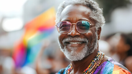 Smiling Senior Man with Grey Hair and Colorful Shirt - Photo