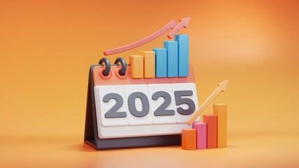 Wall Mural - 3D Render of Calendar with Growth Trends for 2025