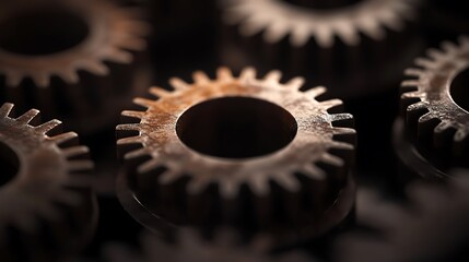 Leinwandbilder - Close-up of industrial gears showcasing intricate details and textures, emphasizing their mechanical design and metallic charm.