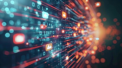 Digital Data Flow with Social Media Icons