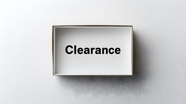 The word Clearance enclosed in a simple rectangular frame, with shadow for depth