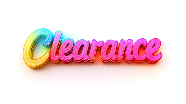 'Clearance' in a retro-style font with subtle gradient or drop shadow