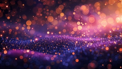 Poster - Festive Purple and Gold Abstract Background with Bokeh Lights and Confetti