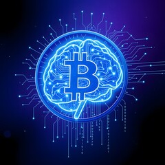 Poster - Innovative 2-Bit Coin Design Featuring a Futuristic Luminous Brain for Technology Enthusiasts and Collectors