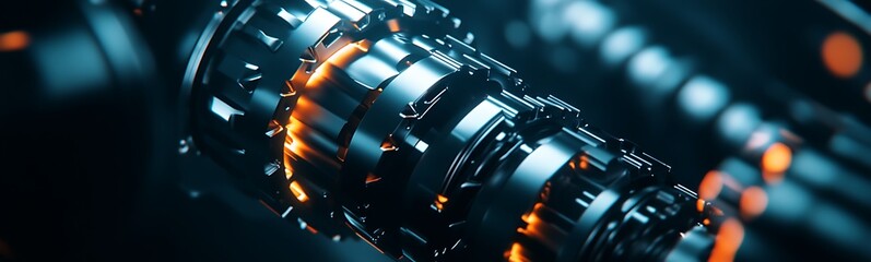 Poster - A detailed close-up of a futuristic mechanical component with glowing elements, showcasing intricate designs and advanced technology.