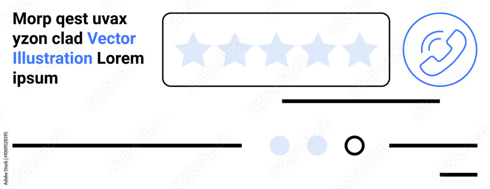 Five-star rating system, text block, contact support icon, loading dots ...