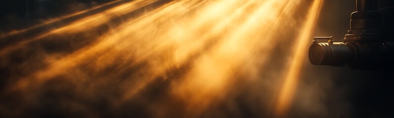 Poster - A captivating display of light beams piercing through a smoky atmosphere, creating an ethereal and dramatic effect.