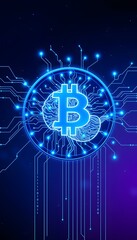 Poster - Futuristic 17-Bit Coin Featuring a Luminous Brain Design Ideal for Technology and Cryptocurrency Concepts