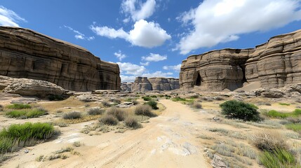 Wall Mural - explore the majestic landscape of arid deserts featuring unique rock formations and vibrant skies