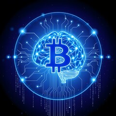 Poster - Futuristic 19-Bit Coin Featuring a Luminous Brain Design Perfect for Technology and Cryptocurrency Themes