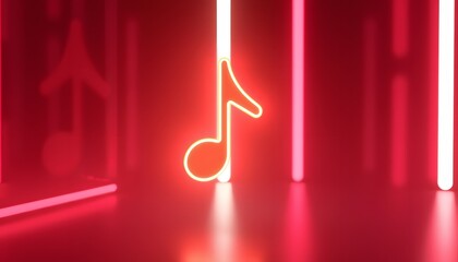 Poster - Vibrant 3D Music Note Neon Light Animation for Stunning Backgrounds and Eye-Catching Video Effects in High Definition