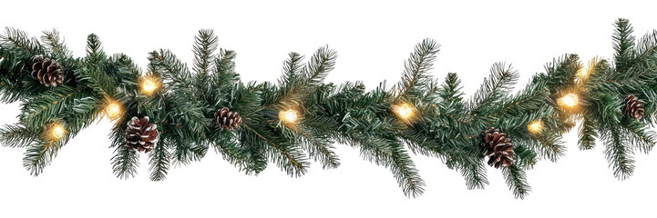 Wall Mural - png seamless decorative christmas border with coniferous branches and garlands of christmas lights p