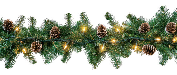 Wall Mural - png seamless decorative christmas border with coniferous branches and garlands of christmas lights p
