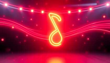 Poster - Vibrant 3D Music Note Neon Light Animation Background for High-Definition Video Effects and Stunning Wallpapers