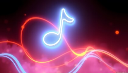 Poster - Stunning 3D Music Note Neon Light Animation Background for HD Wallpaper and Video Effects in Party or Music Themes