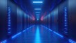 © Ta - A data center server room is rendered in a futuristic blue light, highlighting the importance of big data storage, cloud computing, and modern telecommunication technology.