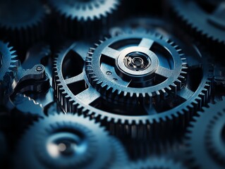 Poster - A close-up of a complex system of interlocking gears, showcasing the intricate design and functionality of machinery.