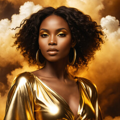 portrait of a black woman in the gold clouds 