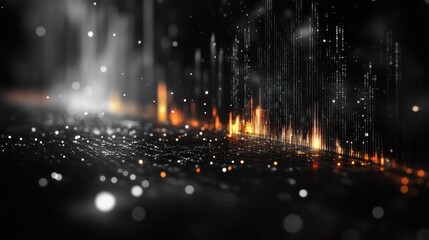 Abstract background with glowing particles and a blurred surface.