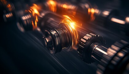 Aufkleber - A close-up view of intricate metallic gears, showcasing a gleaming interplay of light and motion, highlighting engineering precision and mechanical design.