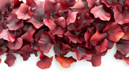 Wall Mural - a close-up of a row of red fall leaves on a white background.