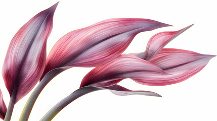 Wall Mural - A close-up of four pink and purple leaves with delicate veins, isolated on a white background.