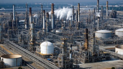 Poster - Industrial Complex with Pipes and Smokestacks