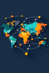 Aufkleber - A colorful map of the world with arrows pointing to different countries